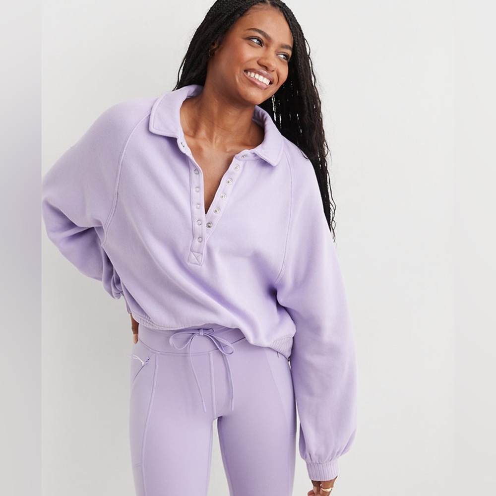 AERIE QUARTER SNAP SWEATSHIRT SIZE MEDIUM - PURPLE